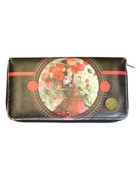 Black Wallet with Red Accents and Artistic Circular Print